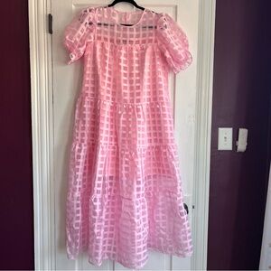 ENGLISH FACTORY organza gridded puff sleeve maxi dress